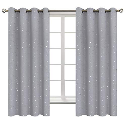 Image of BGment Light Grey Star Blackout Curtains for Kid's Bedroom - Grommet Thermal Insulated Room Darkening Printed Curtains for Living Room, Set of 2 Panels (52 x 63 Inch, Light Grey)