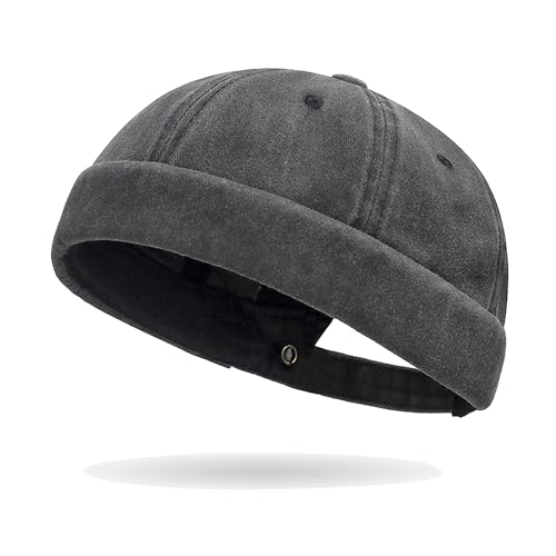Image of Classic Vintage Style Solid Color Sailor brimless Skull hat Casual Washed Cotton Rolled Cuff Harbour Hat