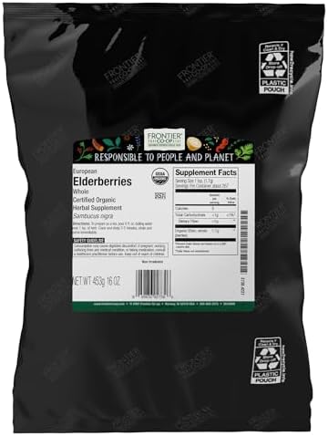 Frontier Co-op Organic Dried Elderberries, 1lb Bulk Bag, European...