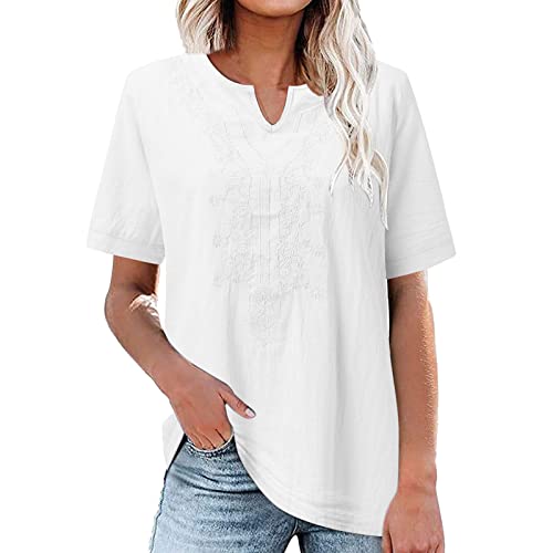 Sommer Oberteile Damen - Baumwolle Leinen T Shirt Damen V Ausschnitt...
