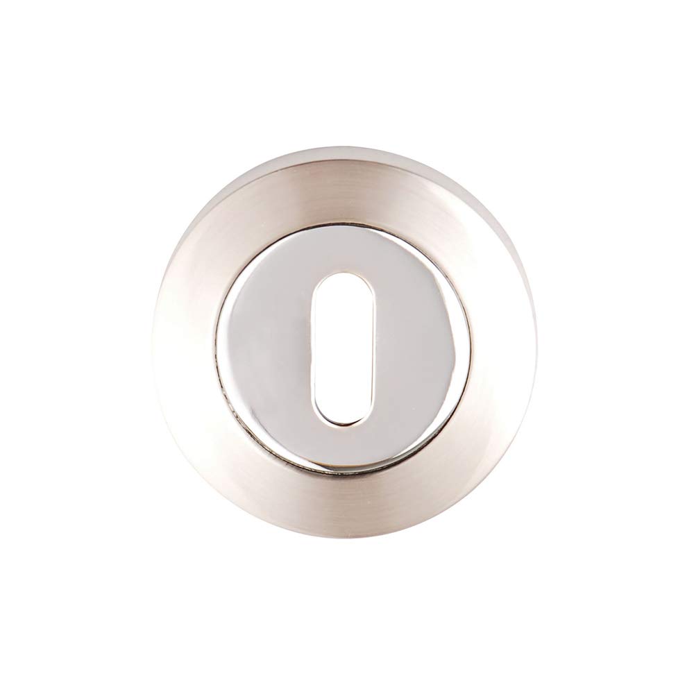 Satin Nickel/Polished Chrome Keyhole Escutcheon On Screw Rose