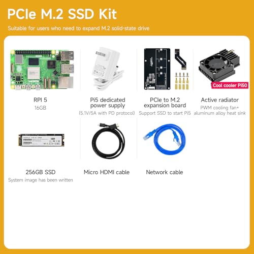 Image of Yahboom Raspberry Pi 5 16GB RAM Starter Kit with 27W 5.1V /5A Power Adapter Cooler with Pcie to M.2 Adapter 256GB SSD Provide Openclaw Deployment