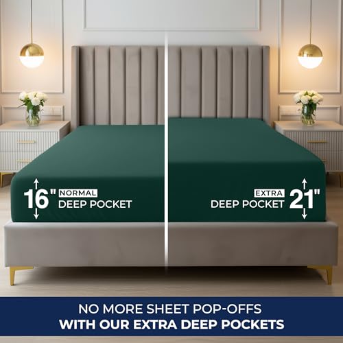 Image of Utopia Bedding Extra Deep Pocket King Fitted Sheet, Fits up to 21 Inch Mattress - Hotel Luxury, Soft, Breathable and Comfy - Shrinkage and Fade Resistant - Easy Care (Emerald)