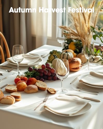 Image of Pureegg Plastic Table Cloth Disposable 6 Pack, 54 x 108 Inch, Beige | Wedding, Thanksgiving, Fall Party, Waterproof, Beige, Tablecloth