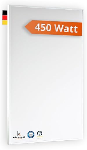 Könighaus Infrarotheizung - 450 Watt mit TÜV SÜD + 5 Jahre Herstellergarantie ✓ Doppelter Überhitzungsschutz ✓ Heizkörper in 2-4 min auf Betriebstemperatur ✓ Für Wandmontage