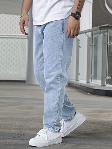 Image of AVANOVA Men's Slant Pocket Wide Leg Jeans - Casual Loose Fit Denim Pants, Cotton Blend Trousers with Slant Pockets for Daily & Streetwear (Jeans-139)