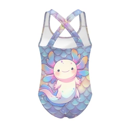 Image of Girls One Piece Swimsuit Axolotl Cross Back Straps Bathing Suit Lightweight Quick Dry Gymnastics Leotard