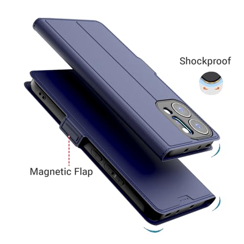 Image of Kapa Noble Slim Magnetic Leather Flip Case Cover for Oppo Reno 14 5G | Card Holder Stand Flip Wallet Case (Blue)