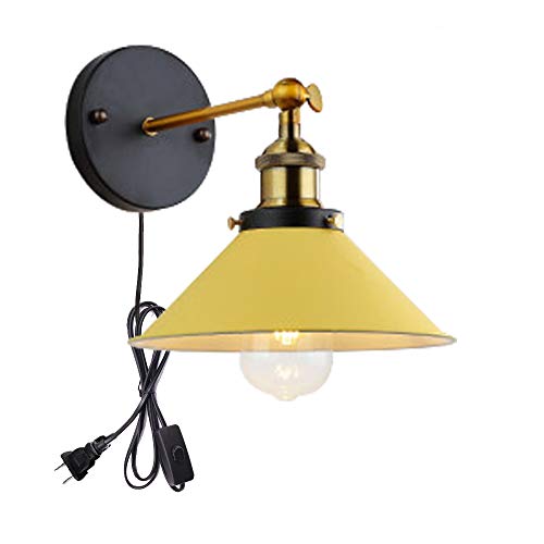 Image of ANYE Wall Sconces with UL Plug-in Button Black Cord Retro Minimalist Style Macaron Yellow Iron Lampshade Decor Lights Fixtures for Loft Cabinet Kitchen Hotel Bulb Sold Separately