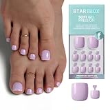 BTArtbox Press On Toenails - First Step, Easy-to-Apply Pastel Light Purple Short Square Toe Nail Press Ons with Glue and Adhesive Tabs in 15 Sizes - 30 Toenails All-in-One Kit