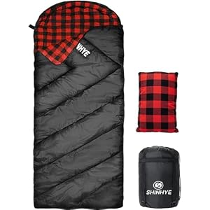 ShinHye 0 Degree Sleeping Bag for Adults – Cotton Flannel 4 Season Cold Weather Winter, XXL Big and Tall Camping Sleeping Bag with Compression Sack