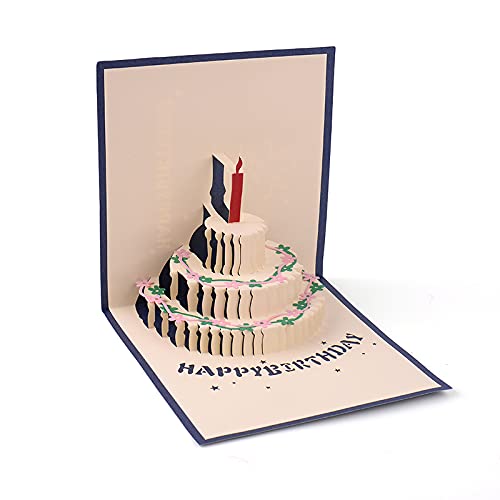 KUNSTIFY Tarjeta de felicitación 3D desplegable, regalos para novias, novios, hombres, mujeres, padres, madres, cumpleaños, tartas, tarjeta de regalo, regalo de cumpleaños (tarta de cumpleaños azul)