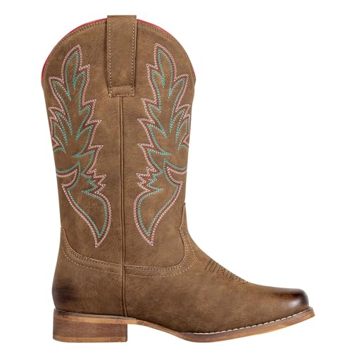 J's.o.l.e Square Toe Cowboy Boots for Women Wide Calf Pull On Fashion Embroidered Western Cowgirl Boots3
