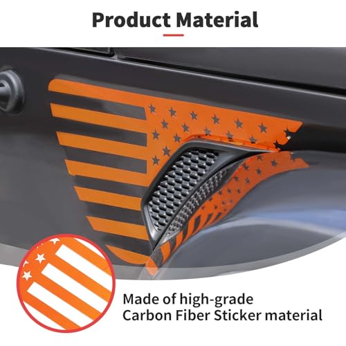 Image of JWWY Side Fender Vent Sticker US Flag Decals Vinyl Sticker Compatible with Jeep Wrangler JL JLU Gladiator JT 4xe 2025-2018 2pcsOrange