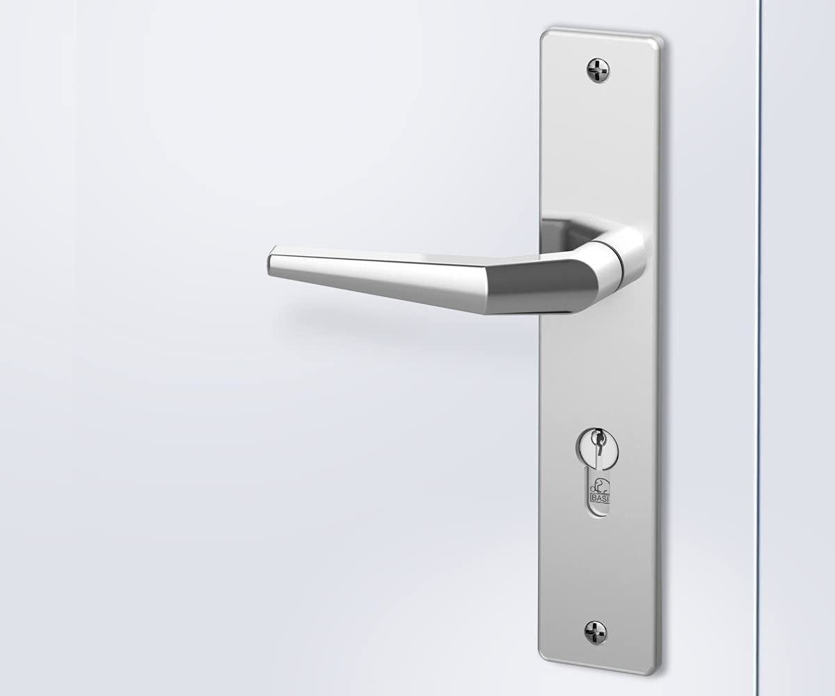 BASI Tür-Schutzbeschlag aus Aluminium F1 | für Haustüren | Türstärke 38-45 mm | Türklinke | Wechselgarnitur | Drücker | Knopf