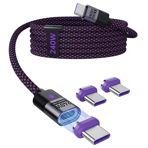 240W USB C Kabel 1.8M Magnetisches Ladekabel Fast Charging Braided Magnetic USB C auf USB C Kable für iPhone 17 Pro Max Samsung S25 iPad Pro/Air/Mini Macbook Pro/Air mit 3 Typ-C Adapter (1.8m C-C+3*C)