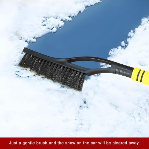 BWBWND Snow Brush with Ice Scraper for Car, 24\" Scratch Free Snow Removal Tool with Ergonomic Foam Grip, 2 in 1 Detachable Ice Scraper & Brush for Vehicle Windows/Windshield (Yellow)