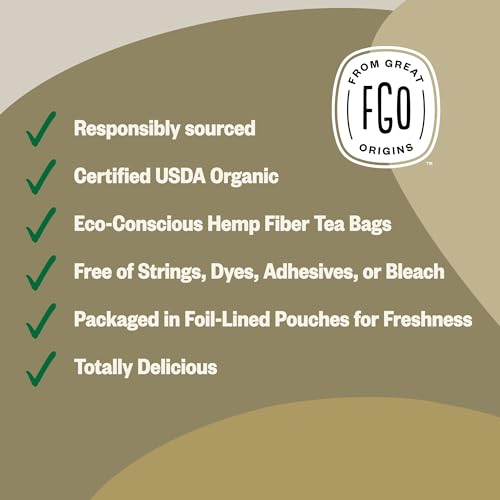 Image of FGO Organic Honey Ginseng Green Tea, 20 Count, Eco-Conscious Tea Bags, Resealable Bag, Packaging May Vary (Pack of 1)