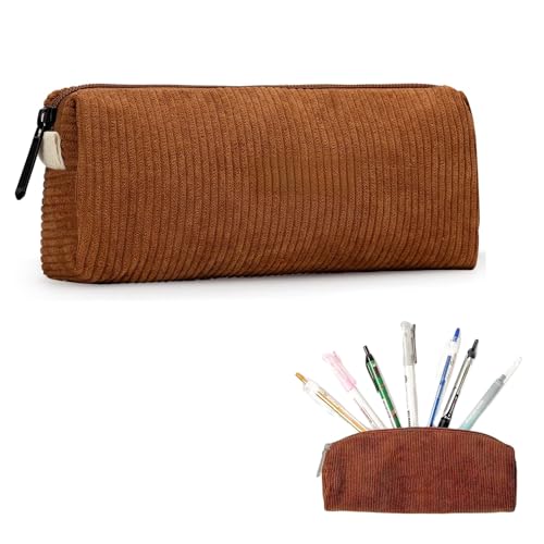 Federmäppchen Klein in Cord Mäppchen Braun, Federmäppchen für Erwachsene Teenager Pencil Case mit Reißverschluss Kosmetik Organizer Etui Stifte