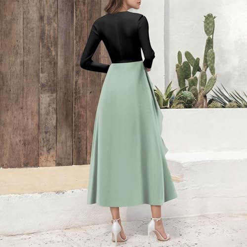 Women's Fall Dresses Long Sleeve Round Neck Empire Waist Ruffle Midi Teacher Dress, S-2XL3