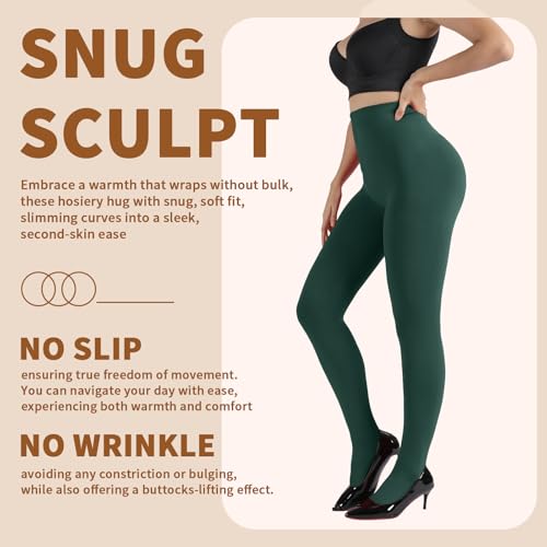 Image of DancMolly Opaque Fleece Lined Tights for Women, High Waist Warm Winter Thermal Control Top Pantyhose