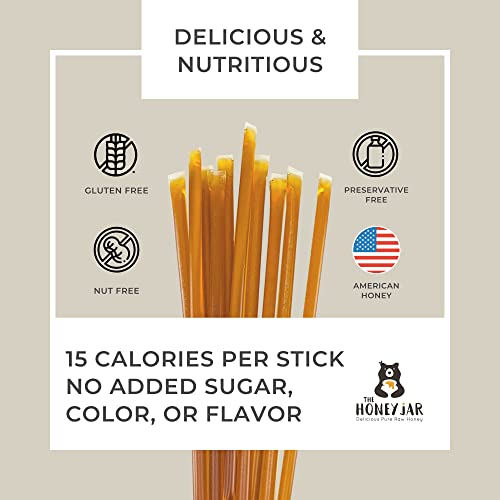 The Honey Jar Plain Honey Sticks - Pure Honey Straws For Tea, Coffee, or a Healthy Treat - One Teaspoon of Flavored Honey Per Stick - Made In The USA with Real Honey - (20 Count)