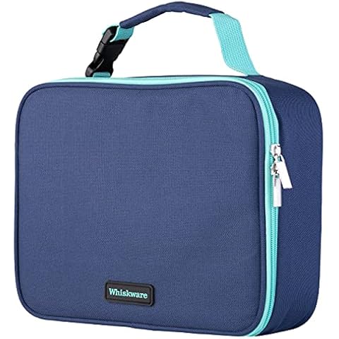Whiskware Insulated Soft Cooler Lunch Bag for Work, Travel, School, and More, Side Pocket, Clip-Buckle Handle, Zipper, Durable, For Kids and Adults, BPA Free, Navy Cover