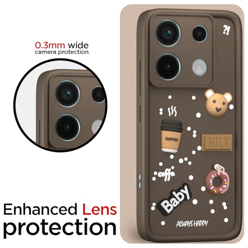Image of Pikkme Back Cover for Redmi Note 13 Pro 5G / Poco X6 5G | Cute Fun Cartoon 3D Bear Silicone Full Body Protection Bumper Cover (Brown)
