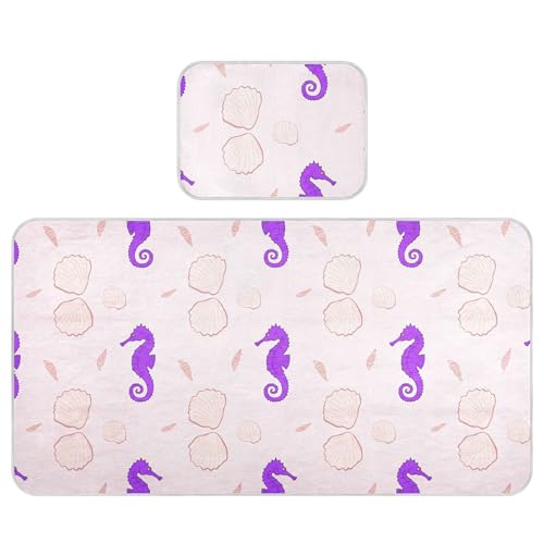 Takiito Purple Seahorses Seashells Baby Cooling Mattress Pad, Soft & Breathable Cooling Mat Keep Baby Cool in Summer 28x52 in, Nursery Essential