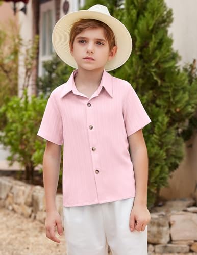 Image of Arshiner Boys Casual Short Sleeve Button Down Shirt Fashion Textured Summer Beach Shirt 3-13 Years Old