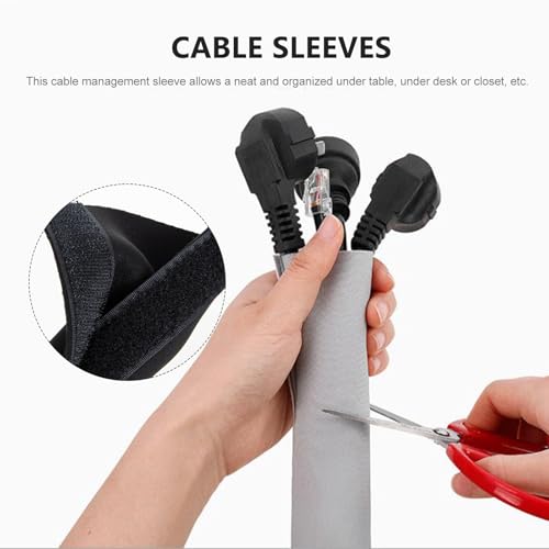 Funda flexible de neopreno para cables, envoltura para gestión de cables para ordenadores, organizador de cables negro para escritorio, oficina y hogar, protección de cables bajo escritorio miniatura 5