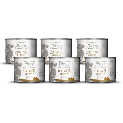 MjAMjAM - Cibo umido premium per cani - cavallo delicato con patate al vapore, confezione da 6 (6 x 200g), senza cereali con carne extra