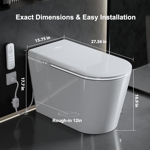 Image of Luxury Smart Toilet with Heated Seat & Instant Warm Water with Remote Control Bidet,Hidden Foam Shield,Air Purification,One Piece Tankless Toilet with ADA Comfort Height,LED Display