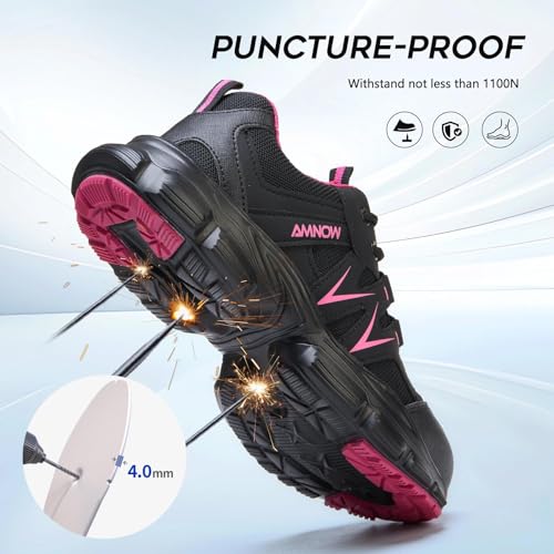 Image of Hogent Steel Toe Shoes for Women Men Wide Non Slip Work Sneakers Indestructible Shoes Lightweight Breathable Construction Sneakers Puncture Proof Ergonomic Design