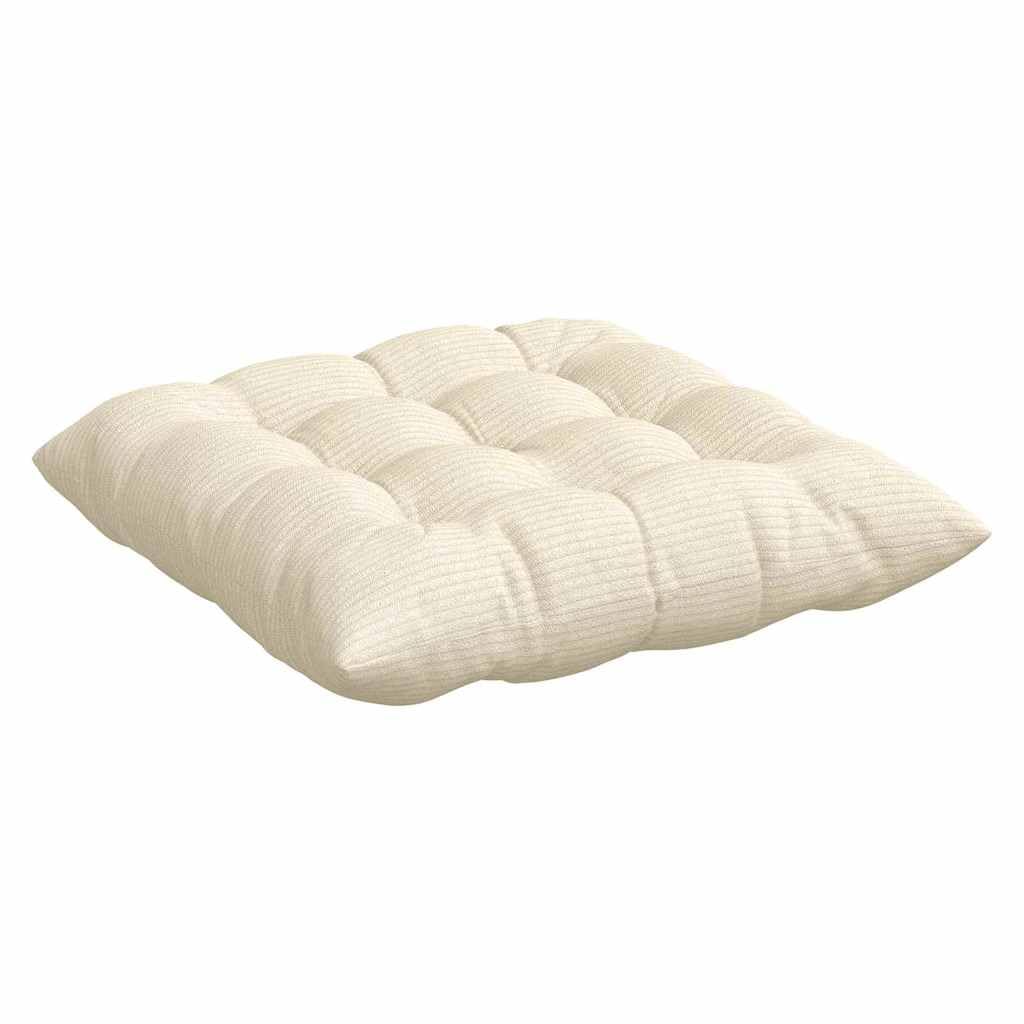 Sitzkissen 4er Set Elfenbein Cordgewebe 40x40x6 cm waschbar mit stabilen Bändern geeignet für Esszimmer, Gartenstuhl, Balkon, Arbeitszimmer vielseitige Verwendung mit rutschfester Unterseite