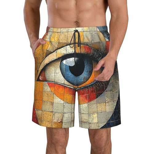 Mens Swim Trunks Board Shorts Quick Dry Shorts with Pockets - Geometric Retro Mid Century Eye Vintage