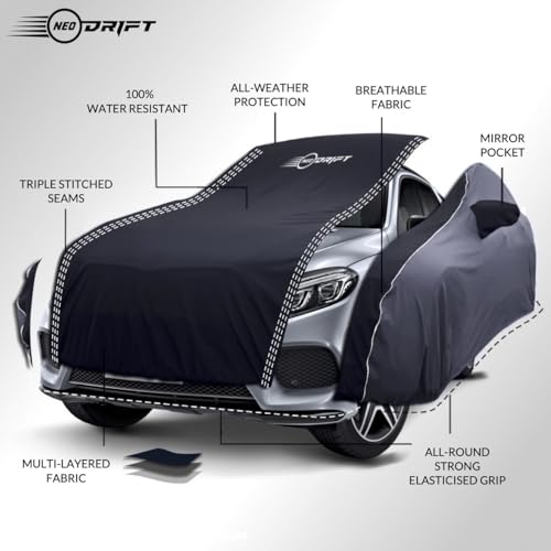Image of NEODRIFT 'SuperTech' Car Cover for MG M9 (All Weather Protection, 100% Water-Resistant, Tailored Fit, Multi-Layered & Breathable Fabric) (Colour: Black+D.Grey)