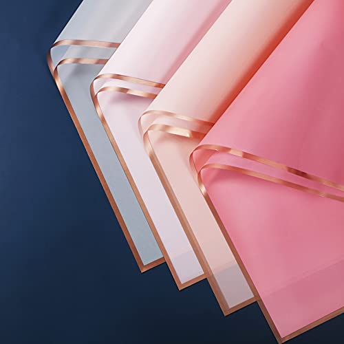 20 Pcs Translucent Gold Edge Waterproof Floral Wrapping Paper Sheets Frosted Bouquet Packaging Paper And Double Face Satin Ribbon For Mother‘s Day Graduation Wedding Engagement (Delicate Color) #TOP1