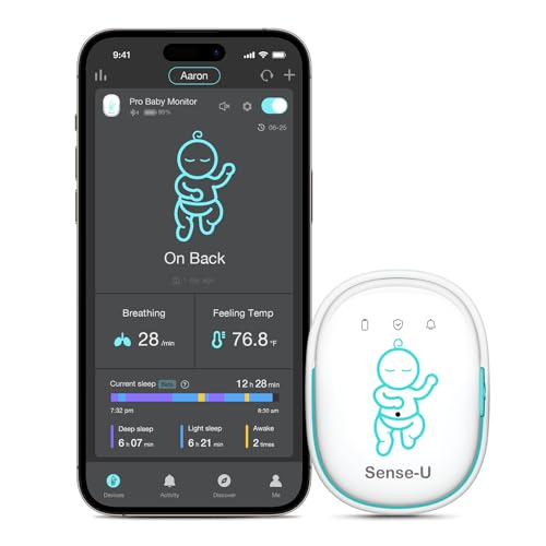 Sense-U Pro Baby Monitor – Breathing Movement, Rollover & Overheating Trackers for Better Sleep,...