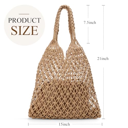Image of Pleneal Crochet Beach Bags for Women - Women Beach Handmade Tote Bag, Summer Mesh Hollow Shoulder Bag for Holiday Market