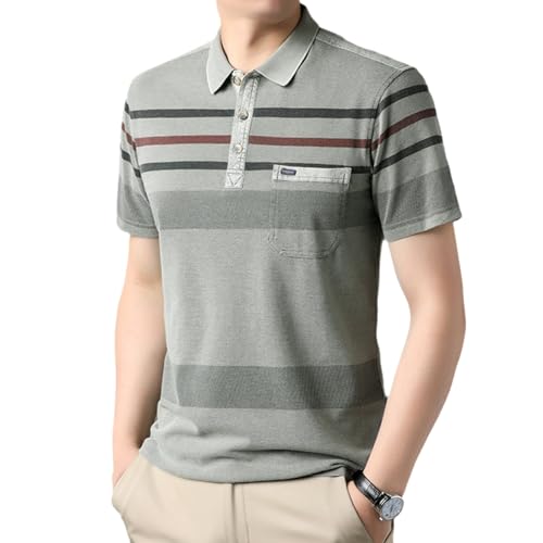 Polo à manches courtes lavé gris vert rayé pour homme