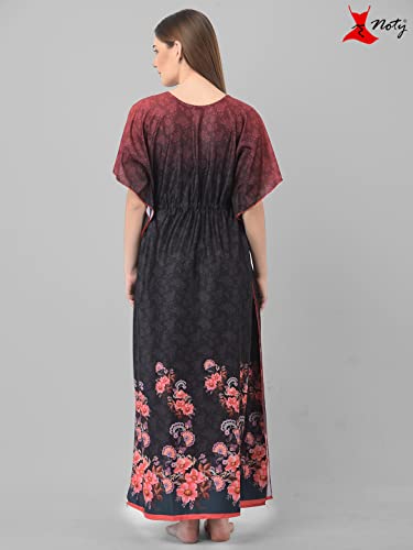Image of Noty Women's Kaftan Nighty | Digital Print | Sarena Fabric | V Shaped Neck Nightwear | Nightdress for Girl