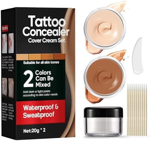 Tattoo Cover Up Makeup Waterproof, Tattoo Cover Up Makeup Concealer, Suitable for Tattoos, Scars, Spots & Vitiligo, Invisible & Natural, Skin-Friendly, 2 Colors