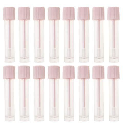 RONRONS 20 Pieces 4.5ML Novelty Centrifugal Tube Shaped Lip Gloss Tubes Empty Refillable Lip Balm Bottles Vials Container With Pink Lid Brush Applicator Lipgloss Eyelash Eyeliner Oil Split Holder