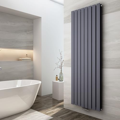 EMKE Design Heizkörper Flach, 1800x616 mm Vertikal Flachheizkörper mit Mittelanschluss, Doppellagig Anthrazit Paneelheizkörper Wandheizkörper für Bad, Schlafzimmer & Wohnzimmer, 210W