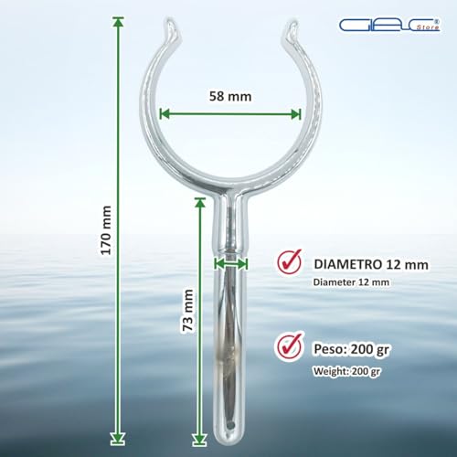 Glac Store Nautische Ruderdolle aus verchromtem Messing, Öffnung 48-58 mm, Schaft 10-12 mm, korrosionsbeständig, für Boote (Schaft 12 mm, Öffnung 58 mm)