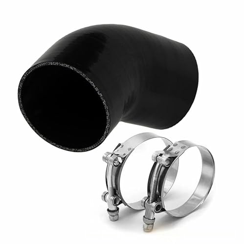 Aotokoop Universal 4-Ply High Performance 45 Degree Elbow Coupler Silicone Hose Id 4.5" (114Mm) For Turbo/Intercooler/Intake Piping With T-Bolt Clamps 2Pc - Black (No Logo) #TOP12
