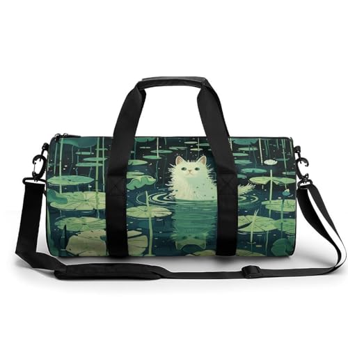 Sac de voyage pour homme et femme en toile blanc motif chat 45cm