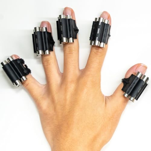 FingerWeights (Finger Weights) G2 Adjustable Finger Exerciser & Hand Strengthener for Musicians Rehab Guitar Sports 5-Pack Black