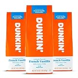 Dunkin Donuts French Vanilla Ground Bean Coffee, Medium Roast, Caffeinated 100% Arabica Coffee Bag 3LB - 48 Ounce (1lb Pack of 3) with eRaiyan Sticker